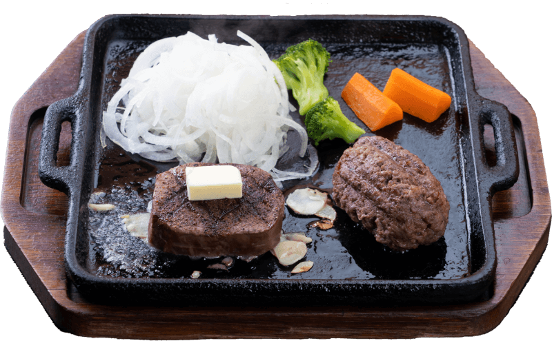 炭焼霜降りハンバーグ×ヒレステーキ